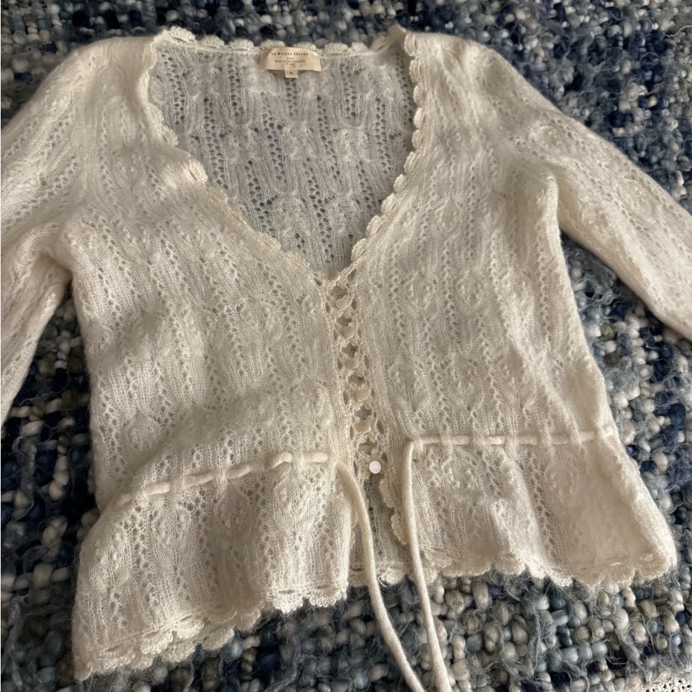 Sezane Soft Lace-Knit Cardigan in Pale Pink - Picture 6 of 12